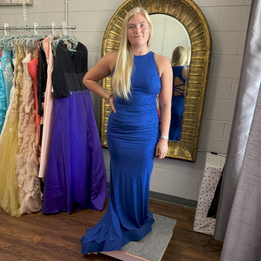 Royal blue sparkly formal long dress for Event Prom Homecoming Wedding Party